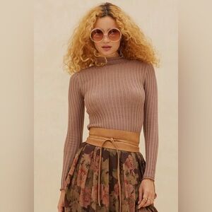 Ribbed Taupe Turtleneck Sweater